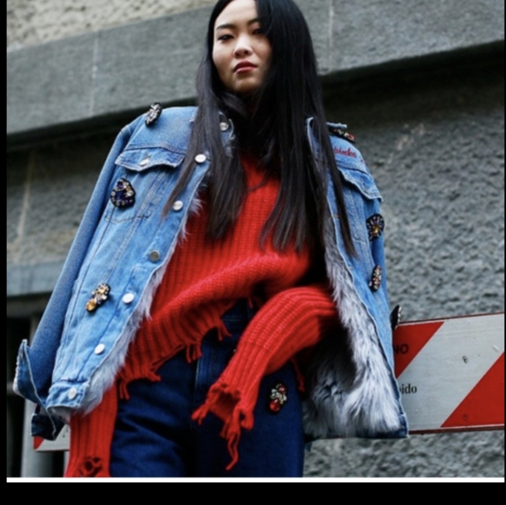 Pinko P Italy Holiday oversized red raw edge cable knit mock turtleneck xs/2-6 - Picture 2 of 6